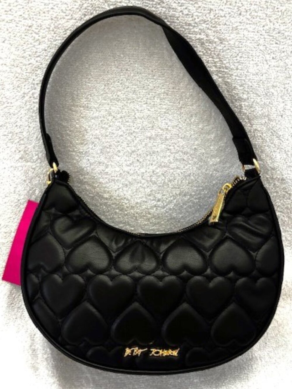 Betsey Johnson NORTHY black puffy heart shoulder bag with martini bag charm NWT